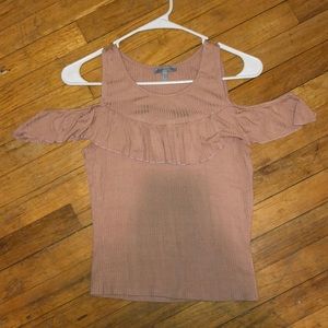 Champagne colored, open shoulder, top